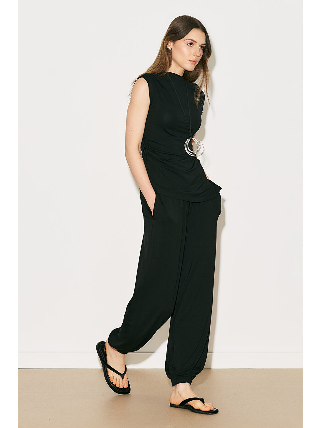 Easy Kolsuz Büzgülü Bluz Siyah-2