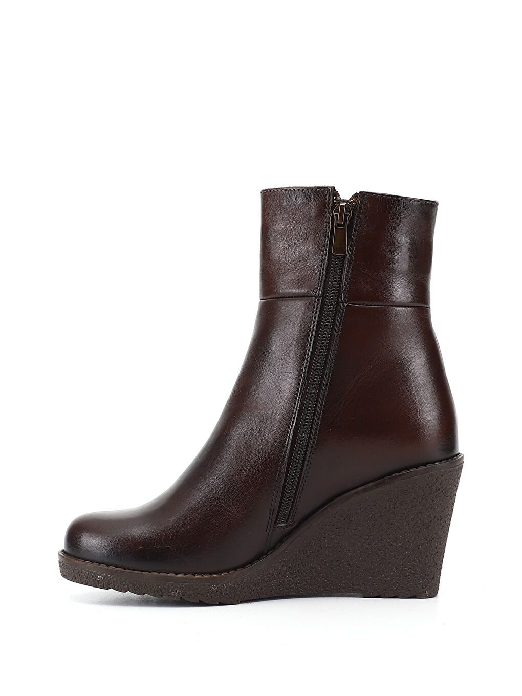 Kahverengi Kadın KAHVERENGİ Fermuarlı Dolgu Topuklu Hakiki Deri Bot-3