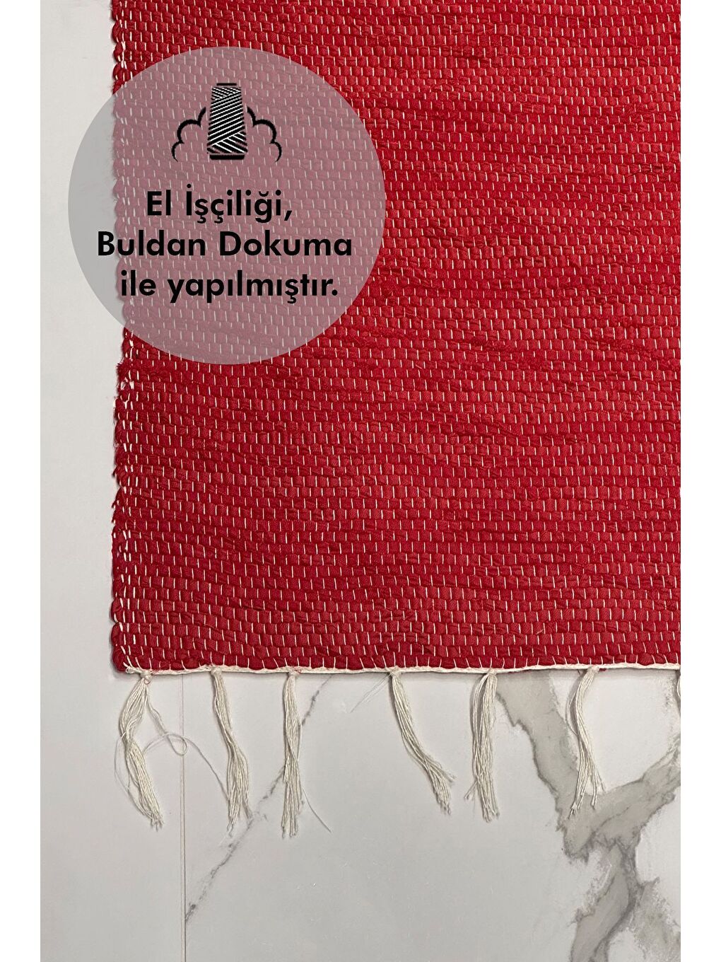 El Yapımı Buldan Dokuma Kilim Otantik Örgü Yolluk Halı Kırmızı 75x135cm-1