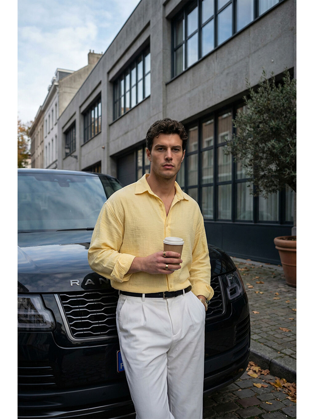 Sarı Yurin Erkek Premium Müslin %100 Pamuk Oversize Uzun Kollu Gömlek-1