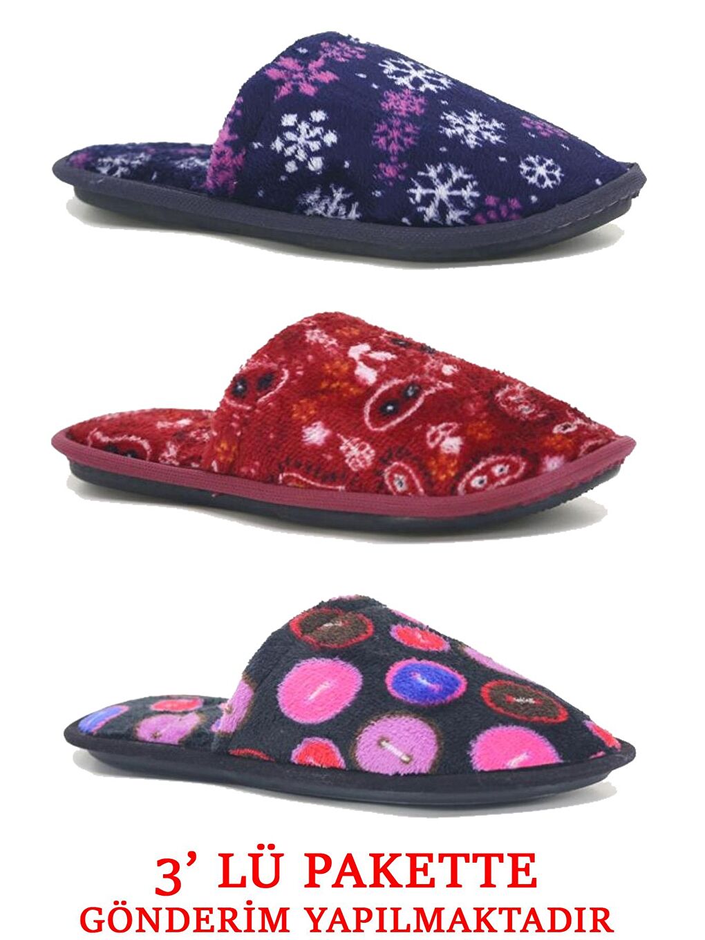 Karışık ÇANAK 3'LÜ Paket Kapalı Kadın Terlik Ev Terliği-2