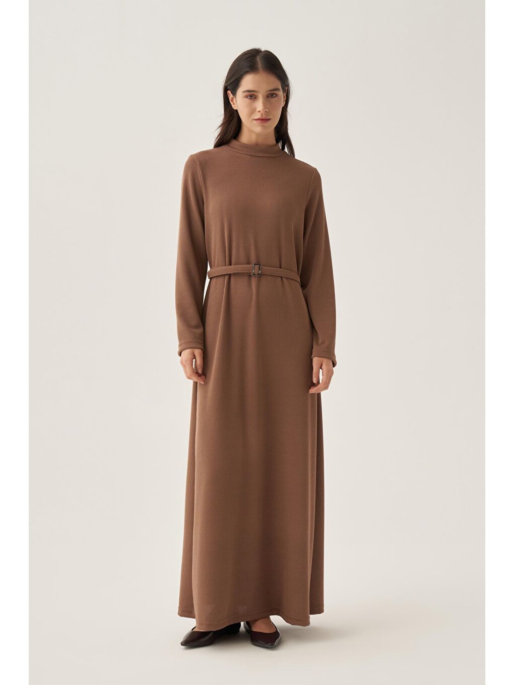 Kahverengi Taba-Kemer Tokalı Elbise-1