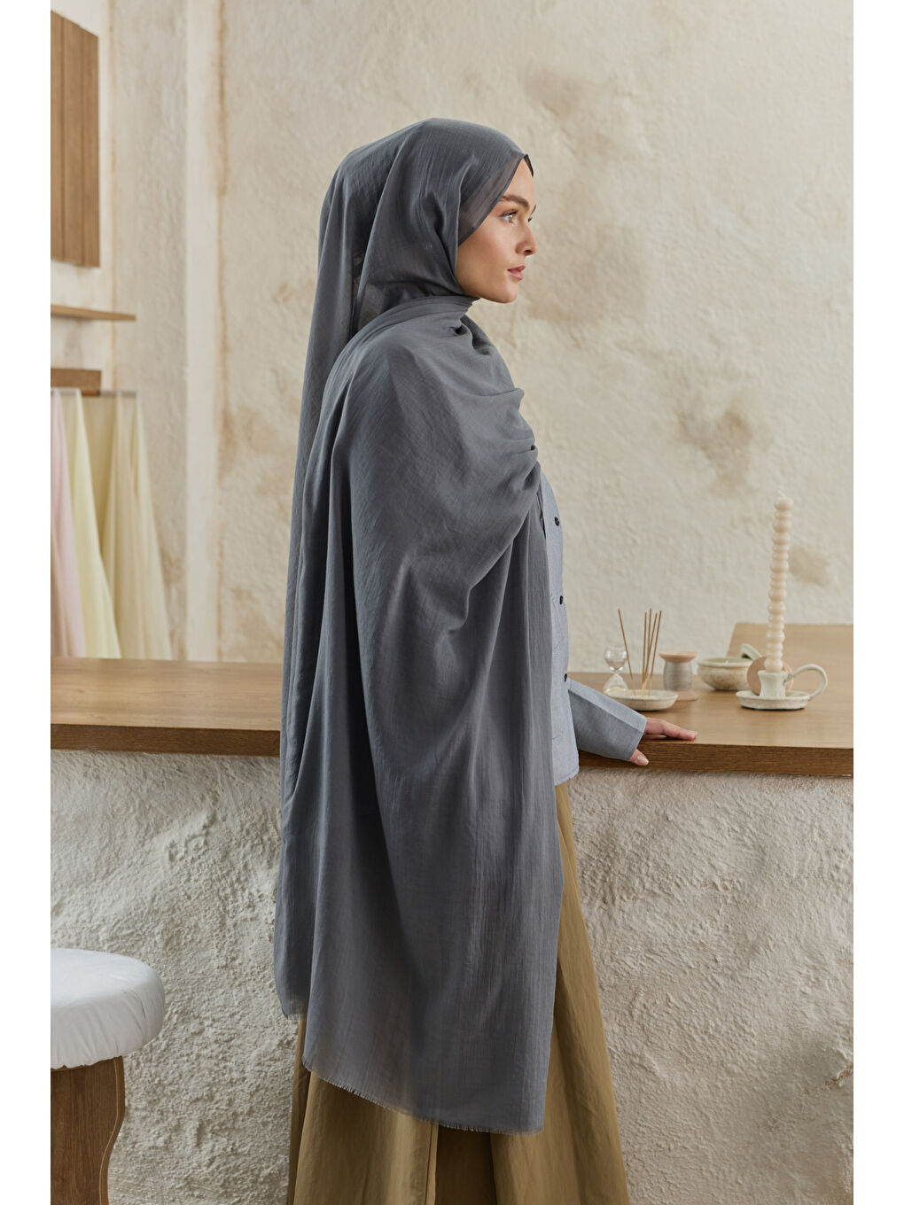 Soft Line Pamuk Şal Antrasit-4