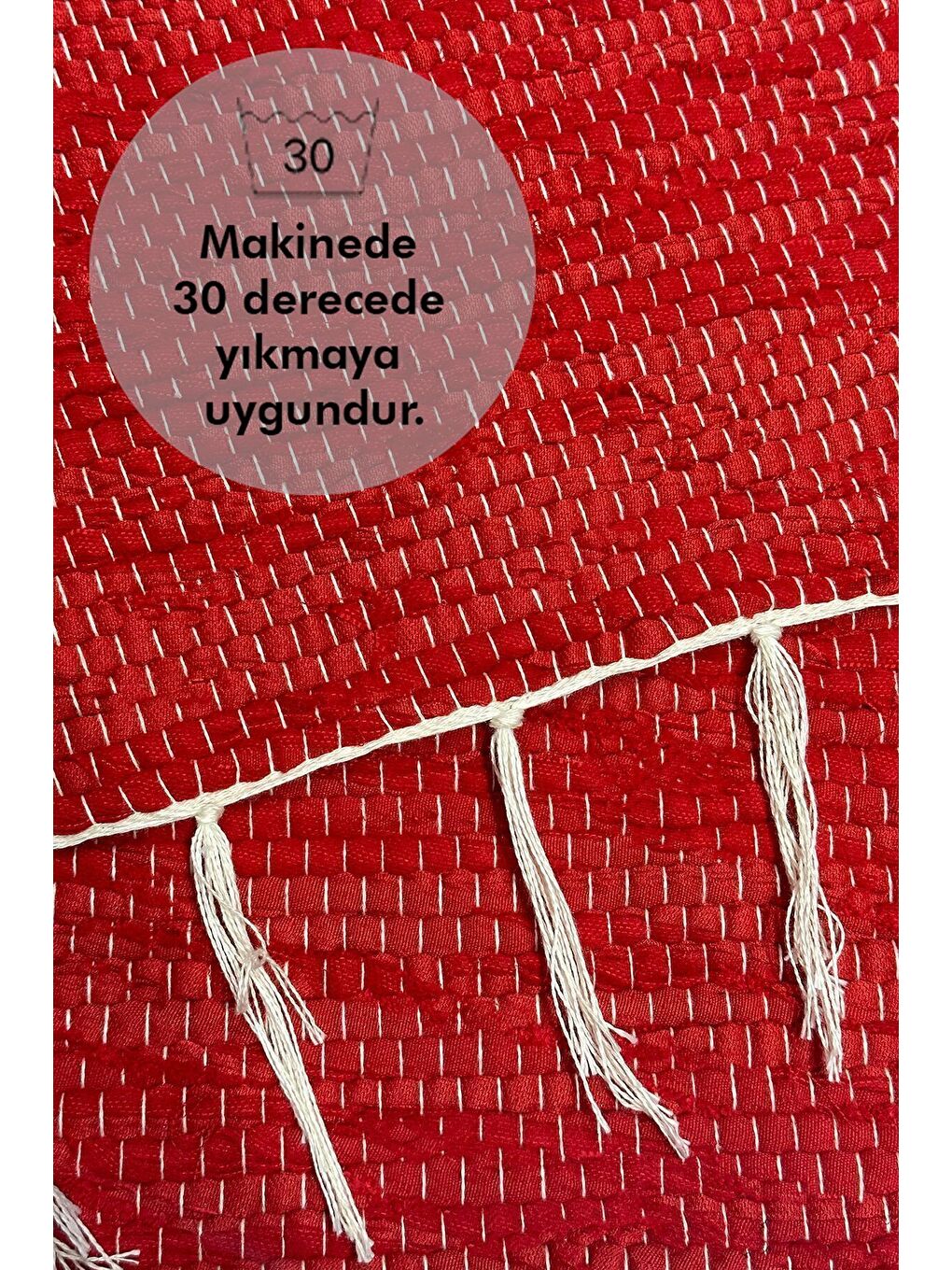 El Yapımı Buldan Dokuma Kilim Otantik Örgü Yolluk Halı Kırmızı 75x135cm-3