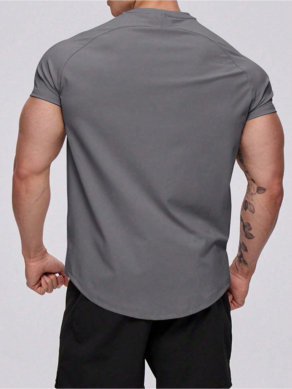 Gri Erkek Spor Tişört Running Sports Gym Reglan Oval Kesim Penye T-shirt OVALT-SHİRT-1