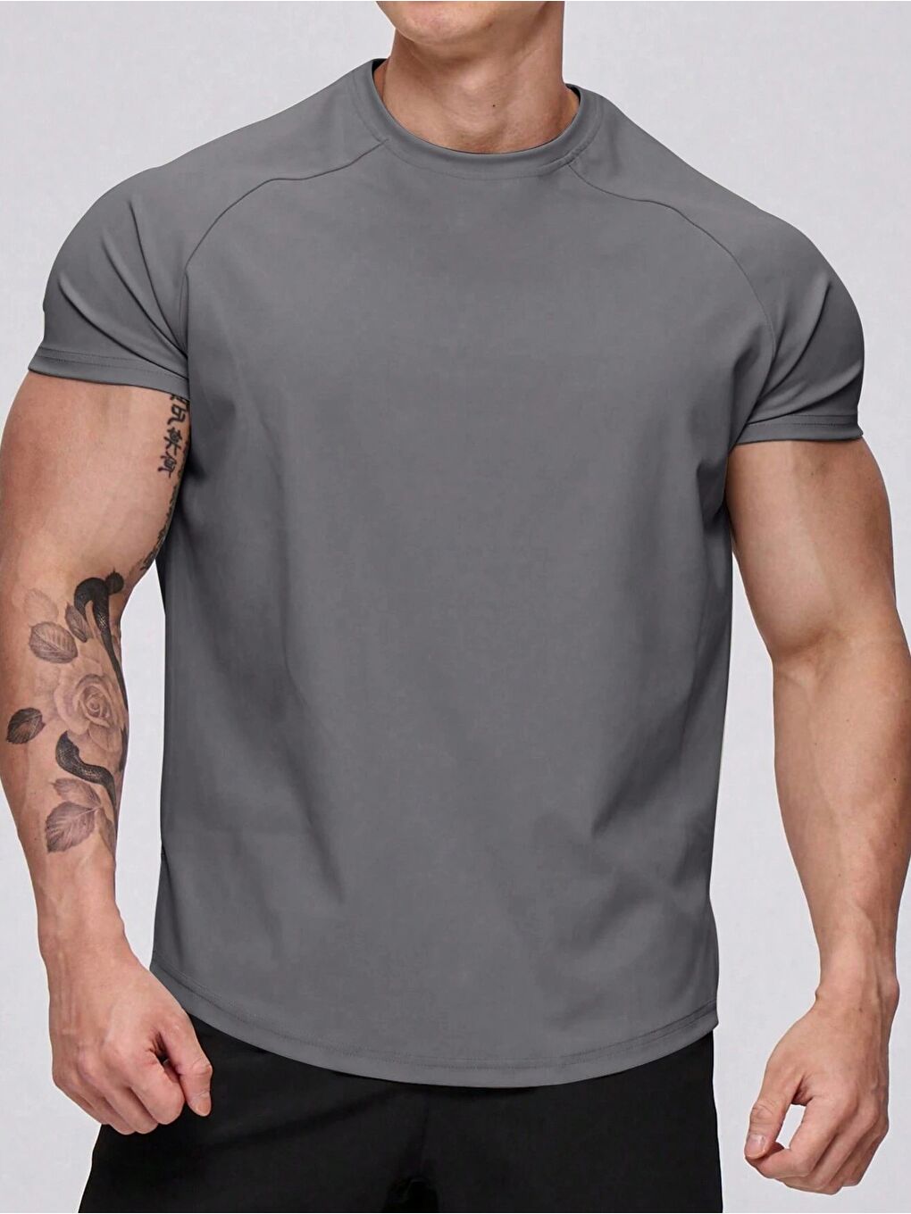 Gri Erkek Spor Tişört Running Sports Gym Reglan Oval Kesim Penye T-shirt OVALT-SHİRT-2