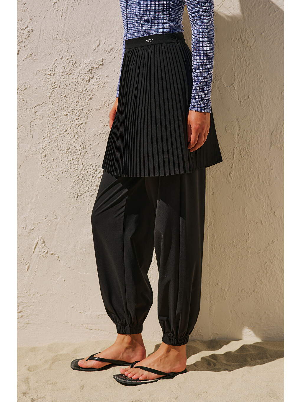 Büzgülü Jogger Form Mayo Pantolon Siyah-3
