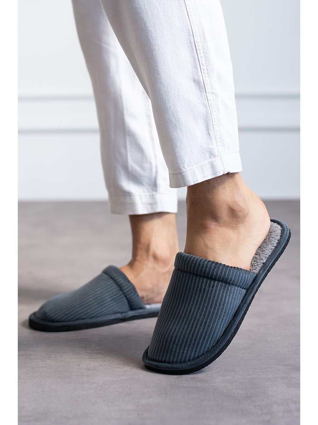 Gri FİTİLLİ DÜZ Unisex Ev Terliği Kışlık Kadın Erkek Terlik-1