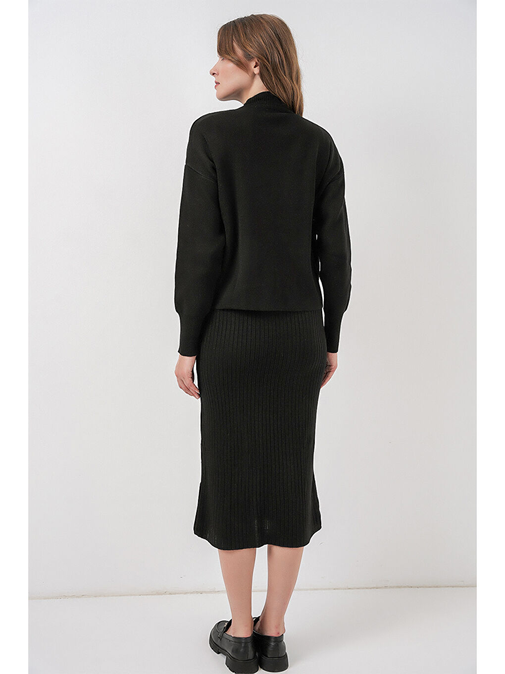 Kadın Kısa Kazaklı Triko Elbise 15958 - Siyah-5