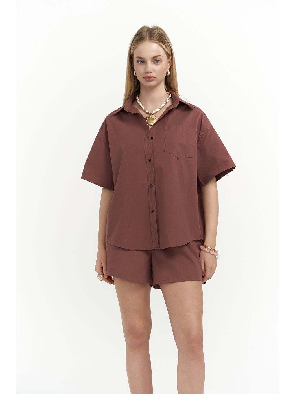 Corfu Açık Bordo Gömlek Şort Takım-2