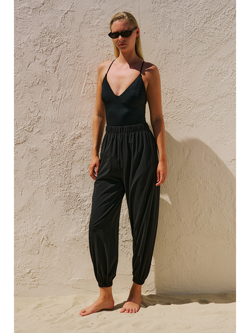 Büzgülü Jogger Form Mayo Pantolon Siyah-4