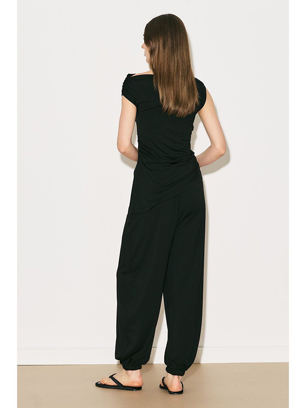 Easy Kolsuz Büzgülü Bluz Siyah-5