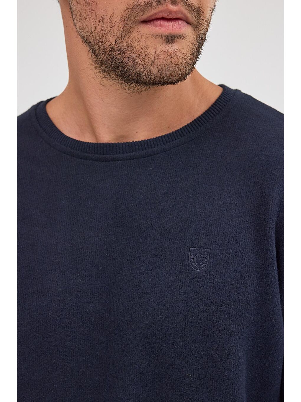 Erkek Lacivert Standart Fit Normal Kesim Pamuklu Basic Bisiklet Yaka Sweatshirt MTLCE113-Lacivert-4