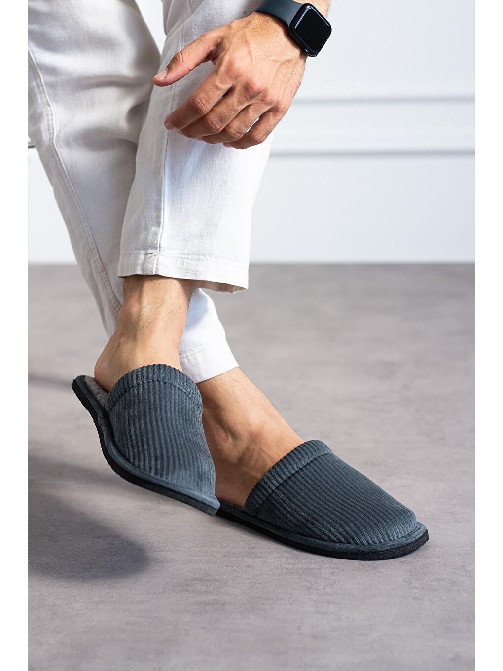 Gri FİTİLLİ DÜZ Unisex Ev Terliği Kışlık Kadın Erkek Terlik-2