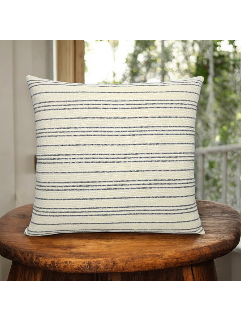 Bej Bohem Tarzı Keten Kumaş Çizgili Dekoratif Kırlent Kılıfı 45x45-1