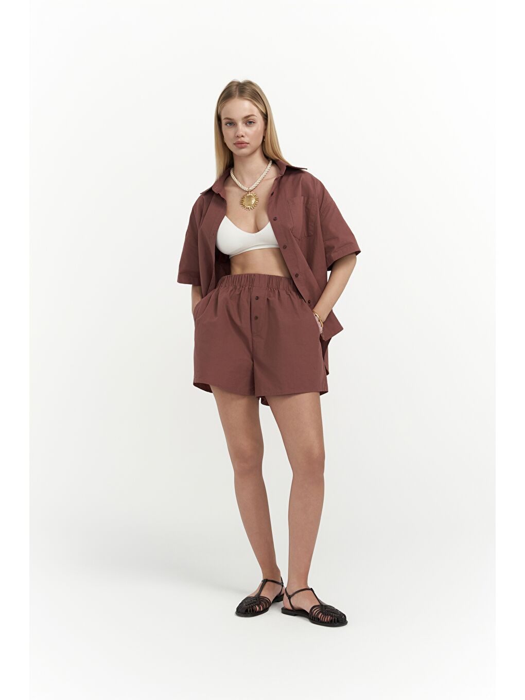 Corfu Açık Bordo Gömlek Şort Takım-4