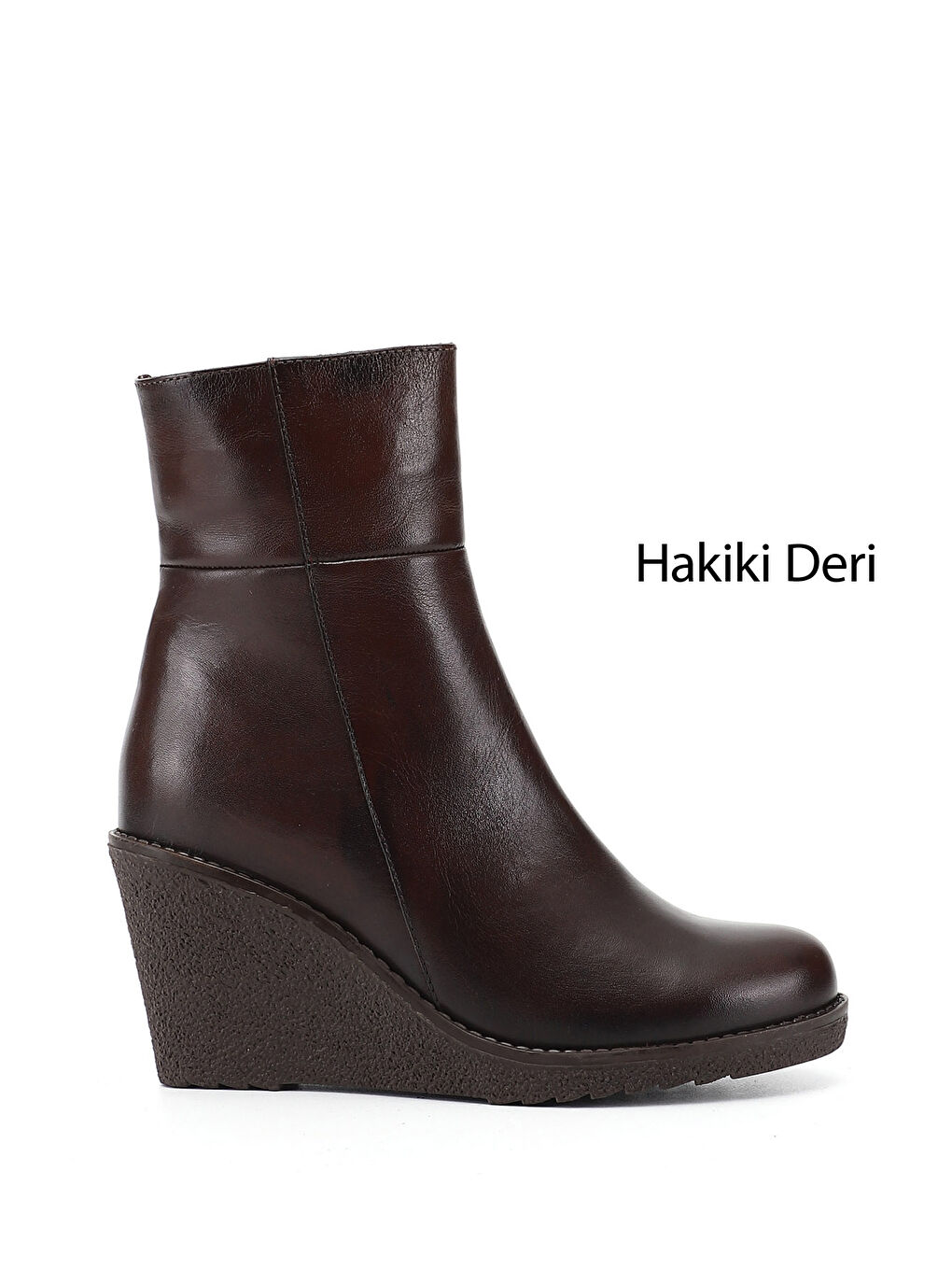 Kahverengi Kadın KAHVERENGİ Fermuarlı Dolgu Topuklu Hakiki Deri Bot