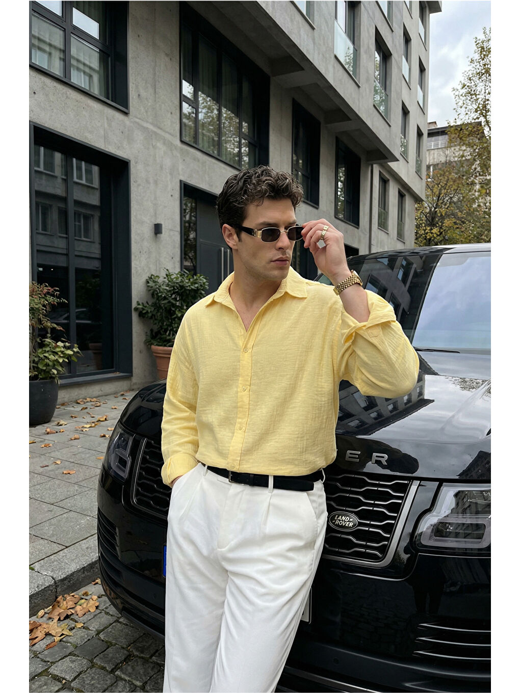 Sarı Yurin Erkek Premium Müslin %100 Pamuk Oversize Uzun Kollu Gömlek-6