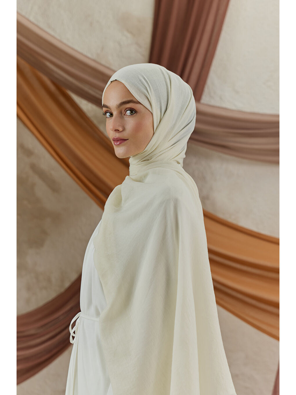 Ekru Soft Line Pamuk Şal Kemik