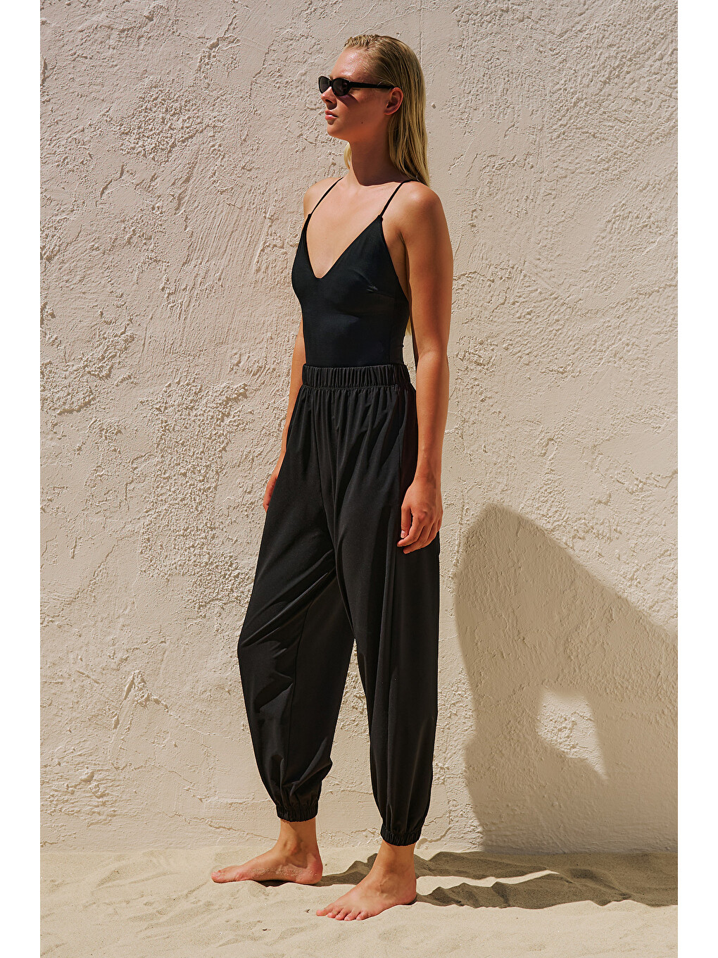Büzgülü Jogger Form Mayo Pantolon Siyah-6