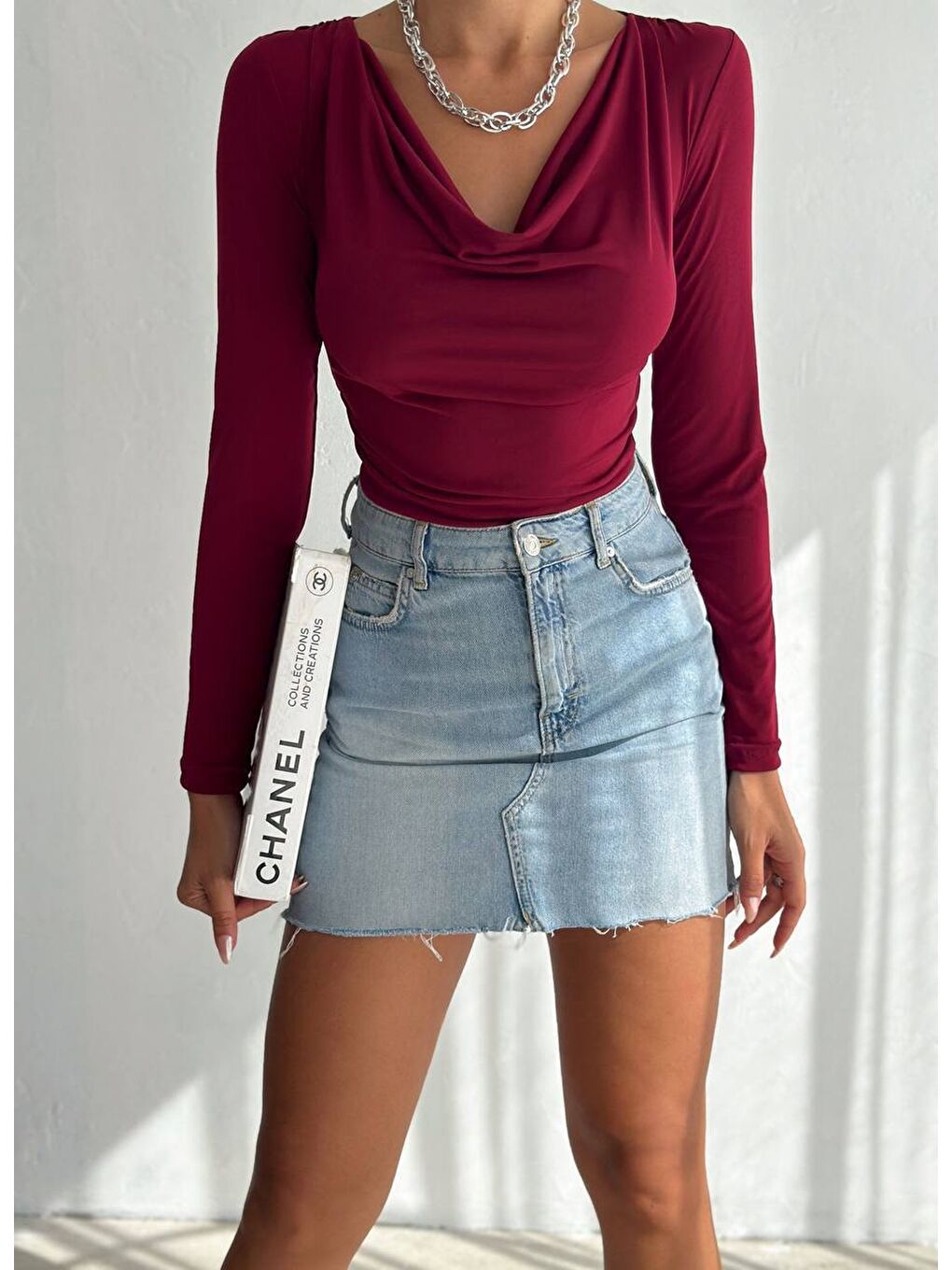 Degaje Yaka Bluz Bordo-1