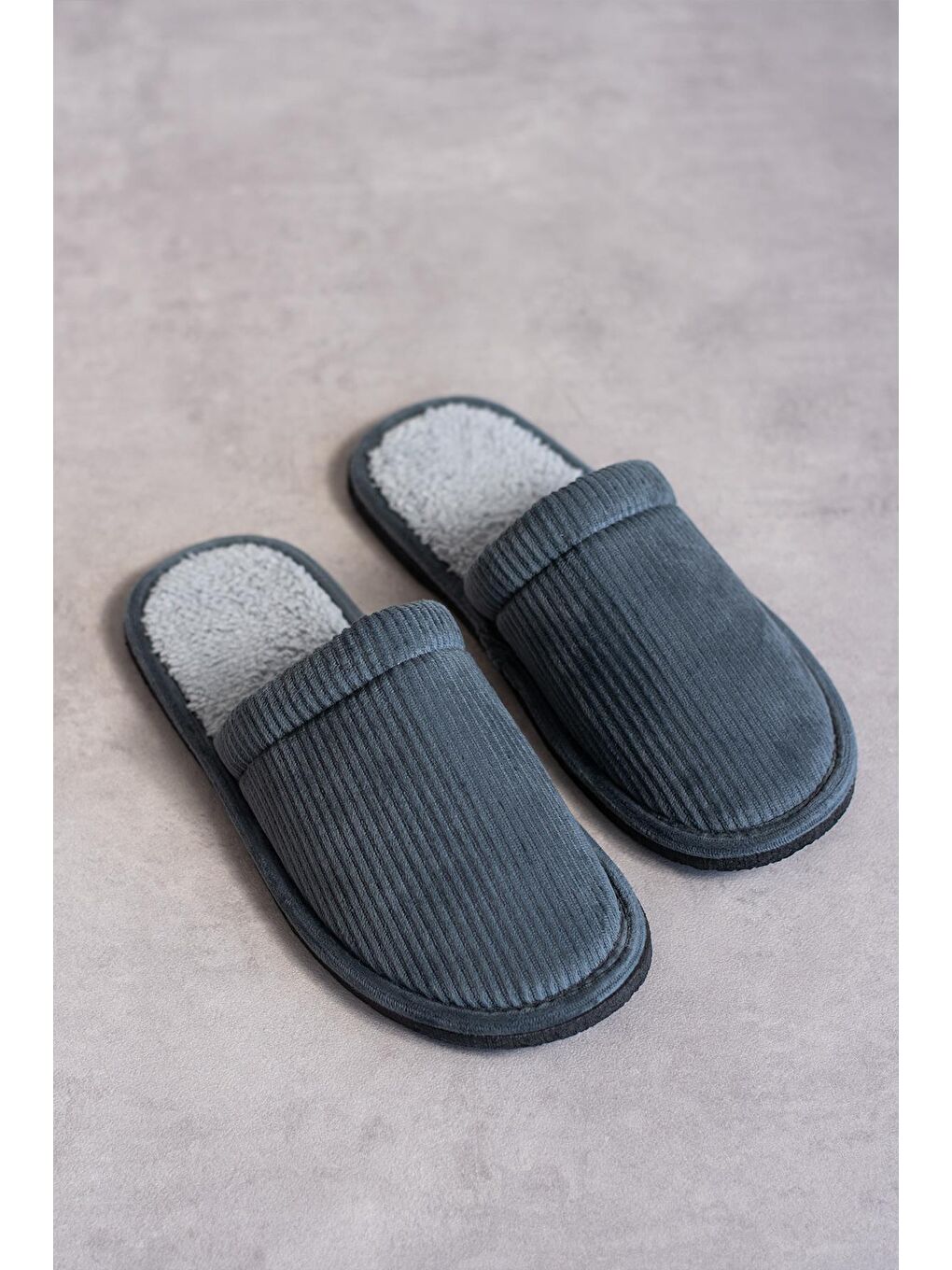 Gri FİTİLLİ DÜZ Unisex Ev Terliği Kışlık Kadın Erkek Terlik-3