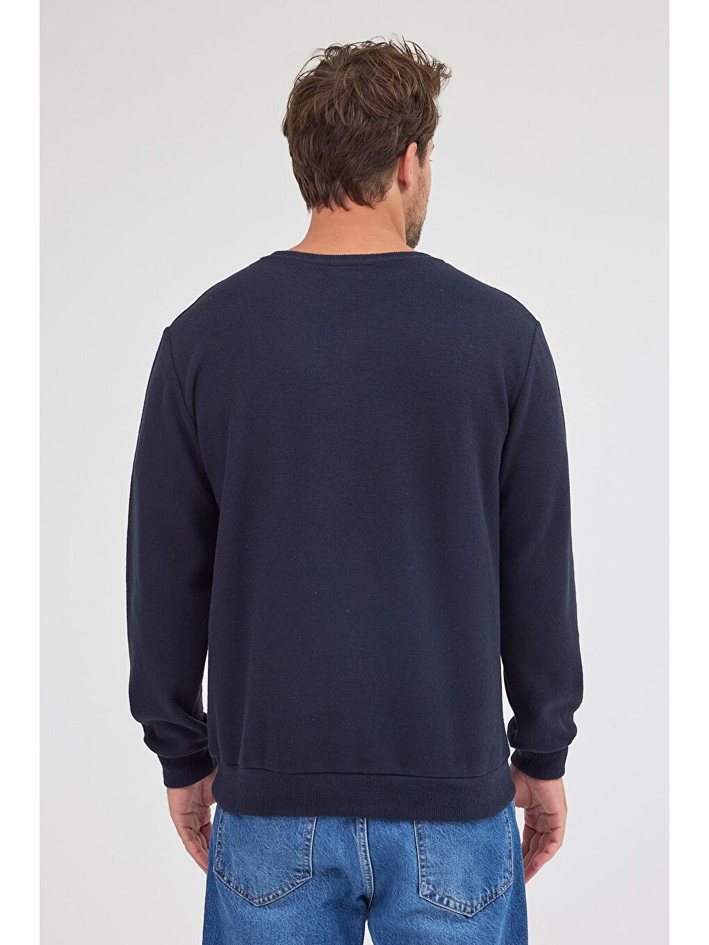 Erkek Lacivert Standart Fit Normal Kesim Pamuklu Basic Bisiklet Yaka Sweatshirt MTLCE113-Lacivert-6