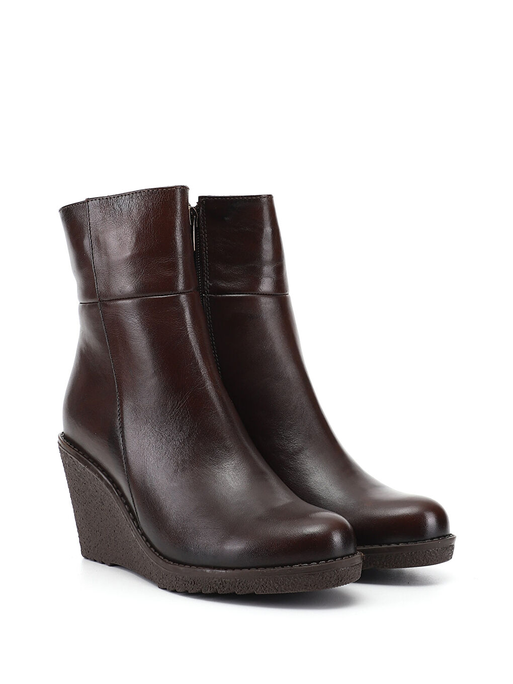 Kahverengi Kadın KAHVERENGİ Fermuarlı Dolgu Topuklu Hakiki Deri Bot-2