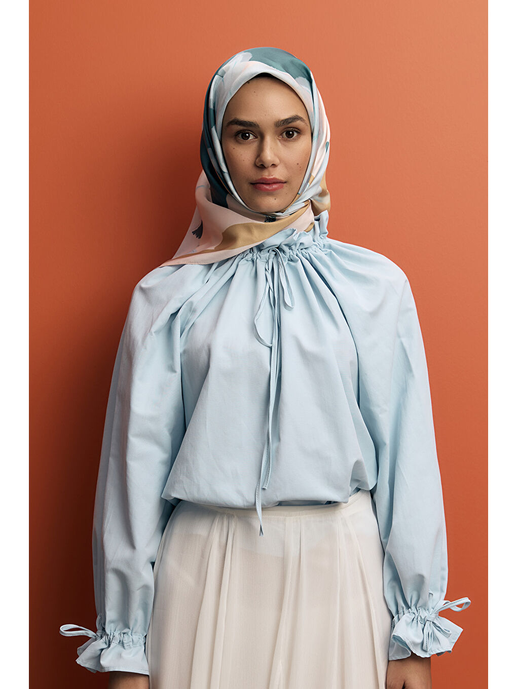 Twill İpek Eşarp Floral Soft Mavi-1