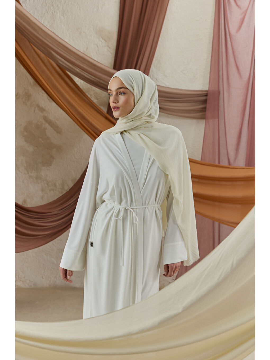 Ekru Soft Line Pamuk Şal Kemik-3