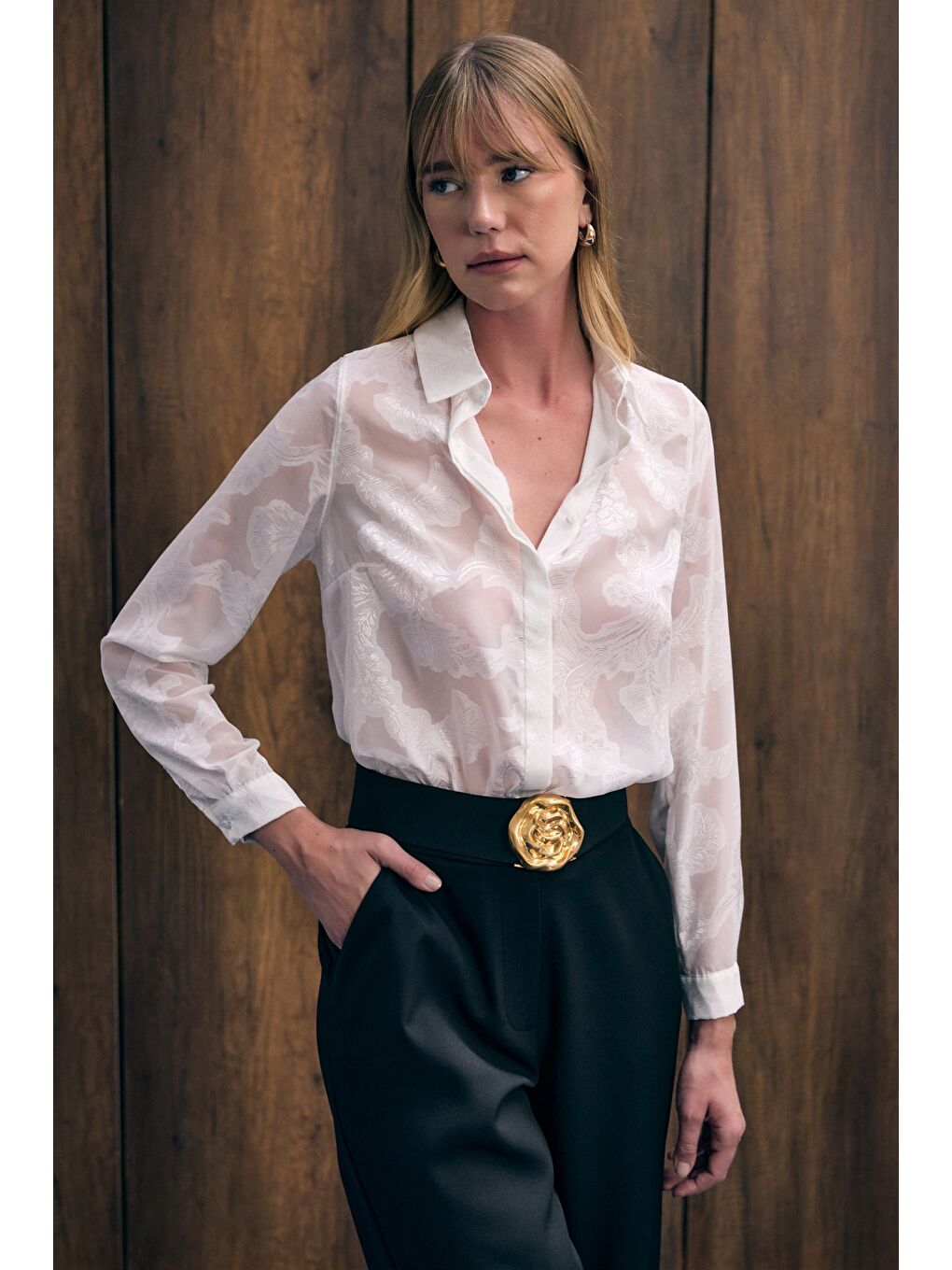 Transparan Gömlek - Ekru-3