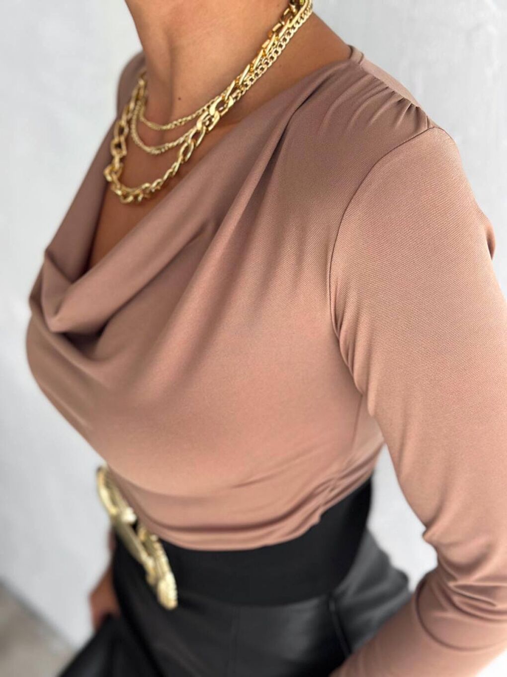 Bej Degaje Yaka Bluz Vizon-1