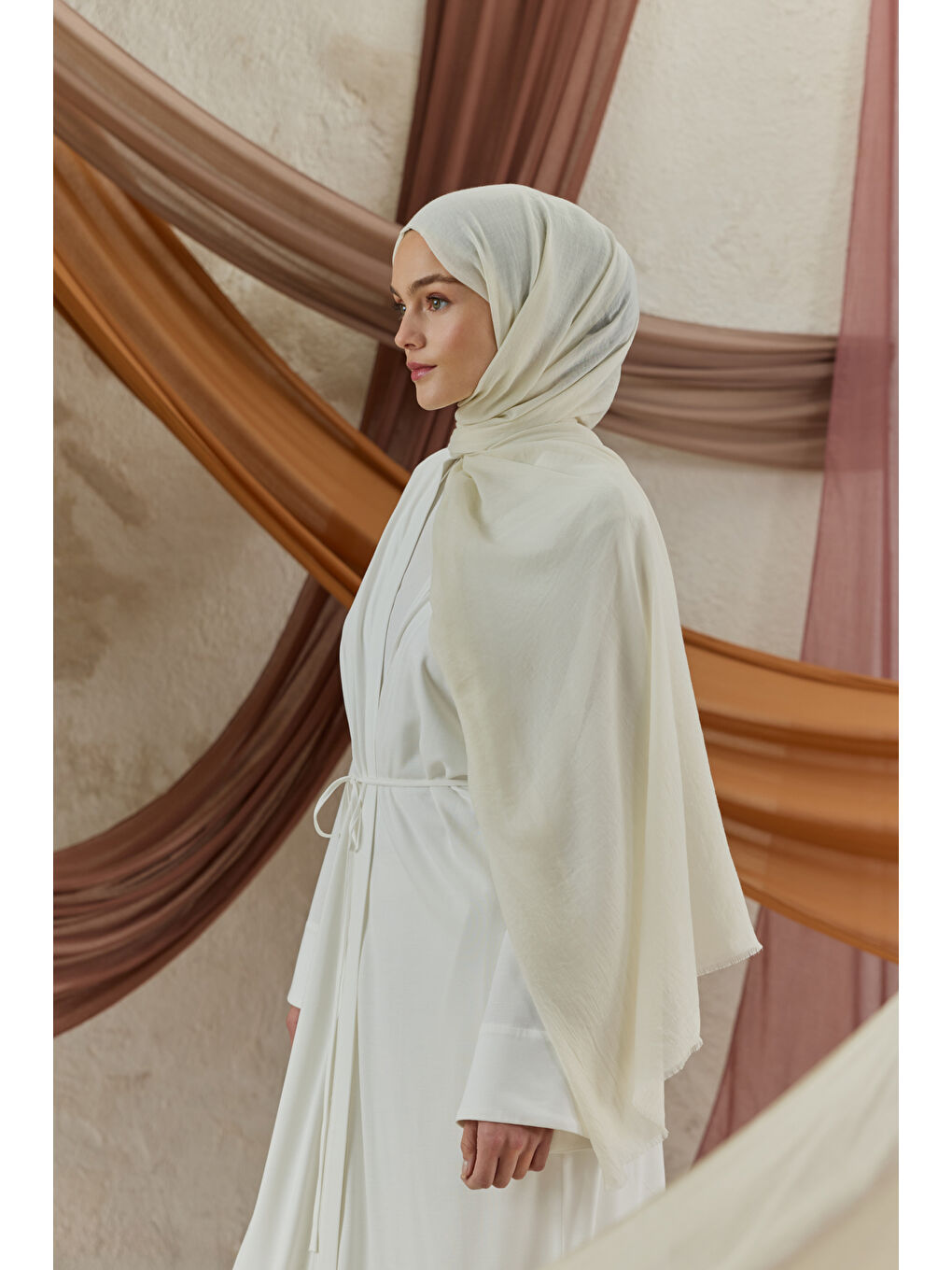 Ekru Soft Line Pamuk Şal Kemik-4