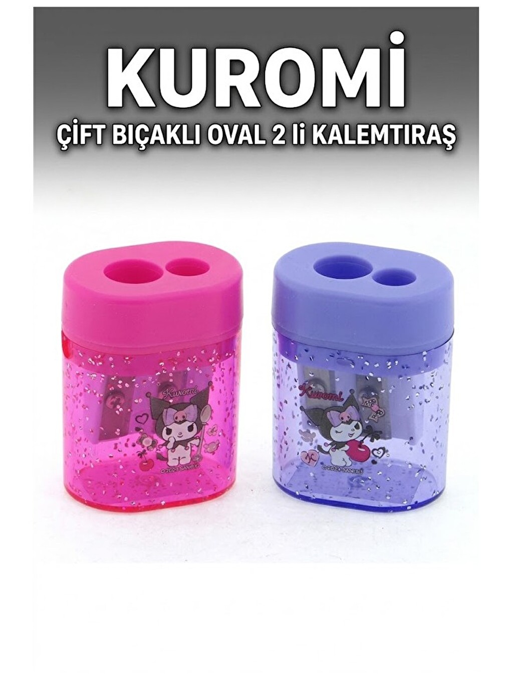 Kuromi Oval Kalemtraş 2 Li 590161 Kuromi Figürlü Hazneli Çift Bıçaklı Kalem Açacağı Sevimli Plastik-3
