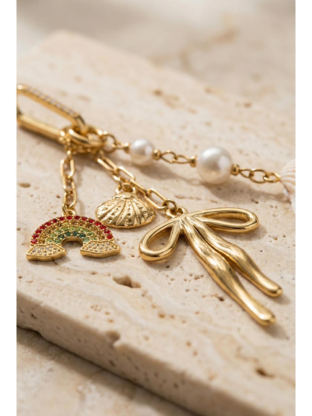 Sarı Taşlı Fiyonklu Bikini Charm Gold-1