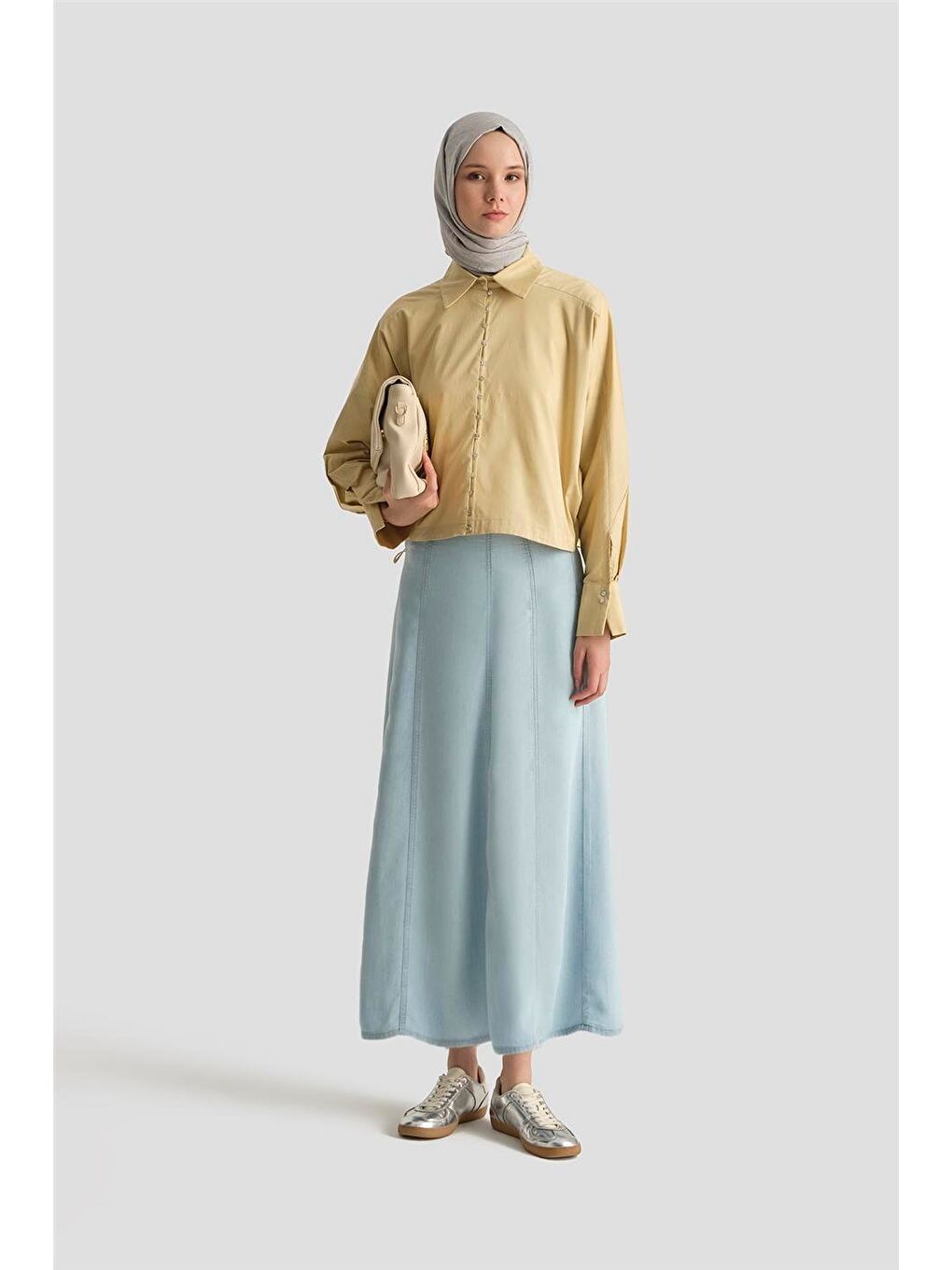 Parçalı Lyocell Etek 25Yd9129 Mavi-1