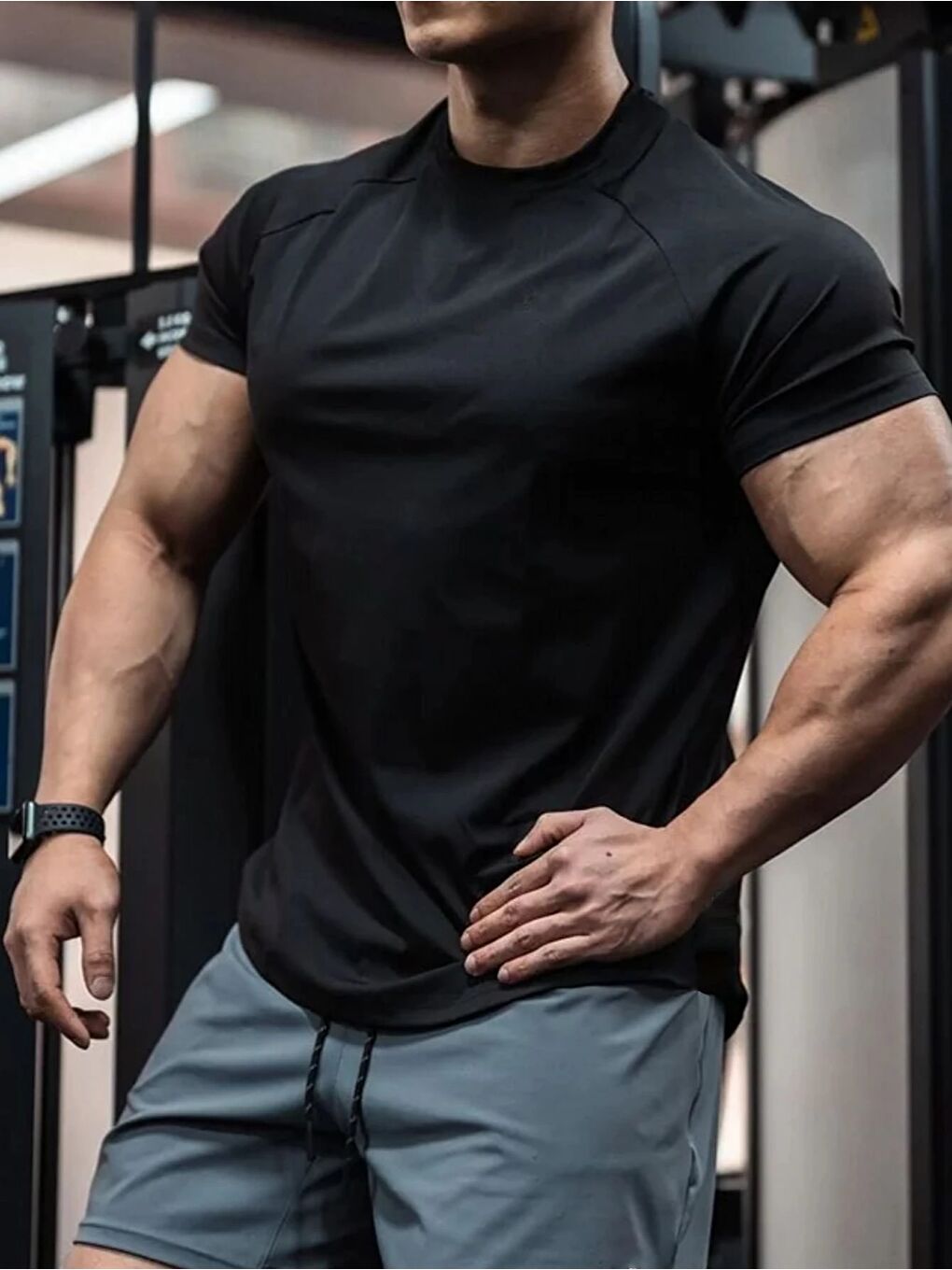 Siyah Erkek Spor Tişört Running Sports Gym Reglan Oval Kesim Penye T-shirt OVALT-SHİRT-1