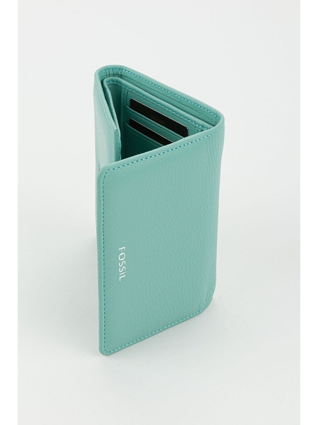 Turkuaz Kutulu Hakiki Deri Buz Mavi Kadın El Portföyü Kartlık Cüzdan-3