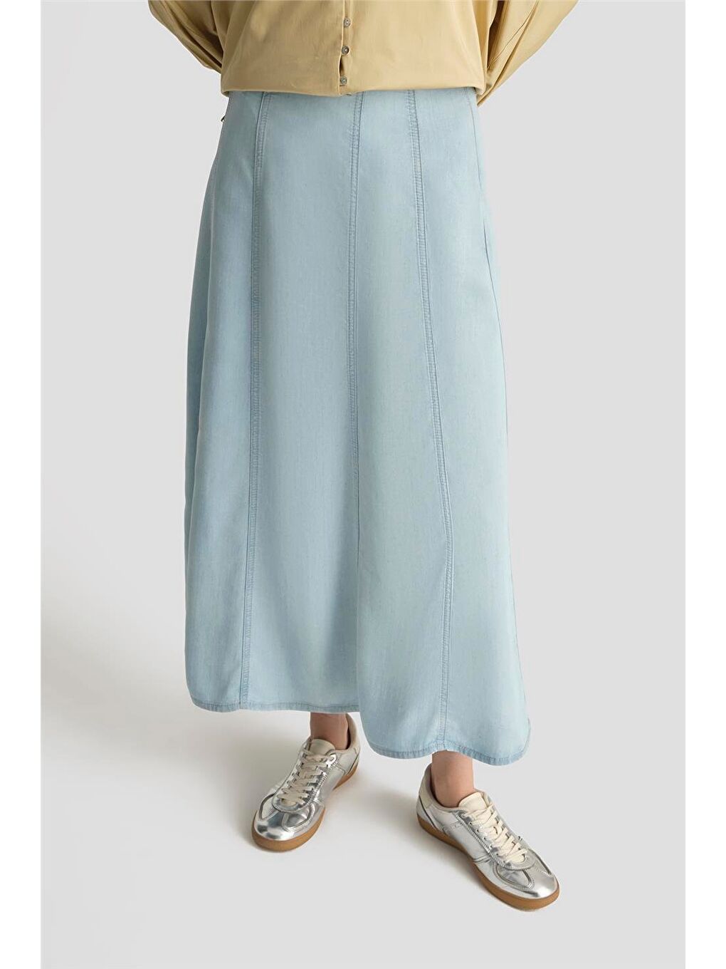 Parçalı Lyocell Etek 25Yd9129 Mavi-2