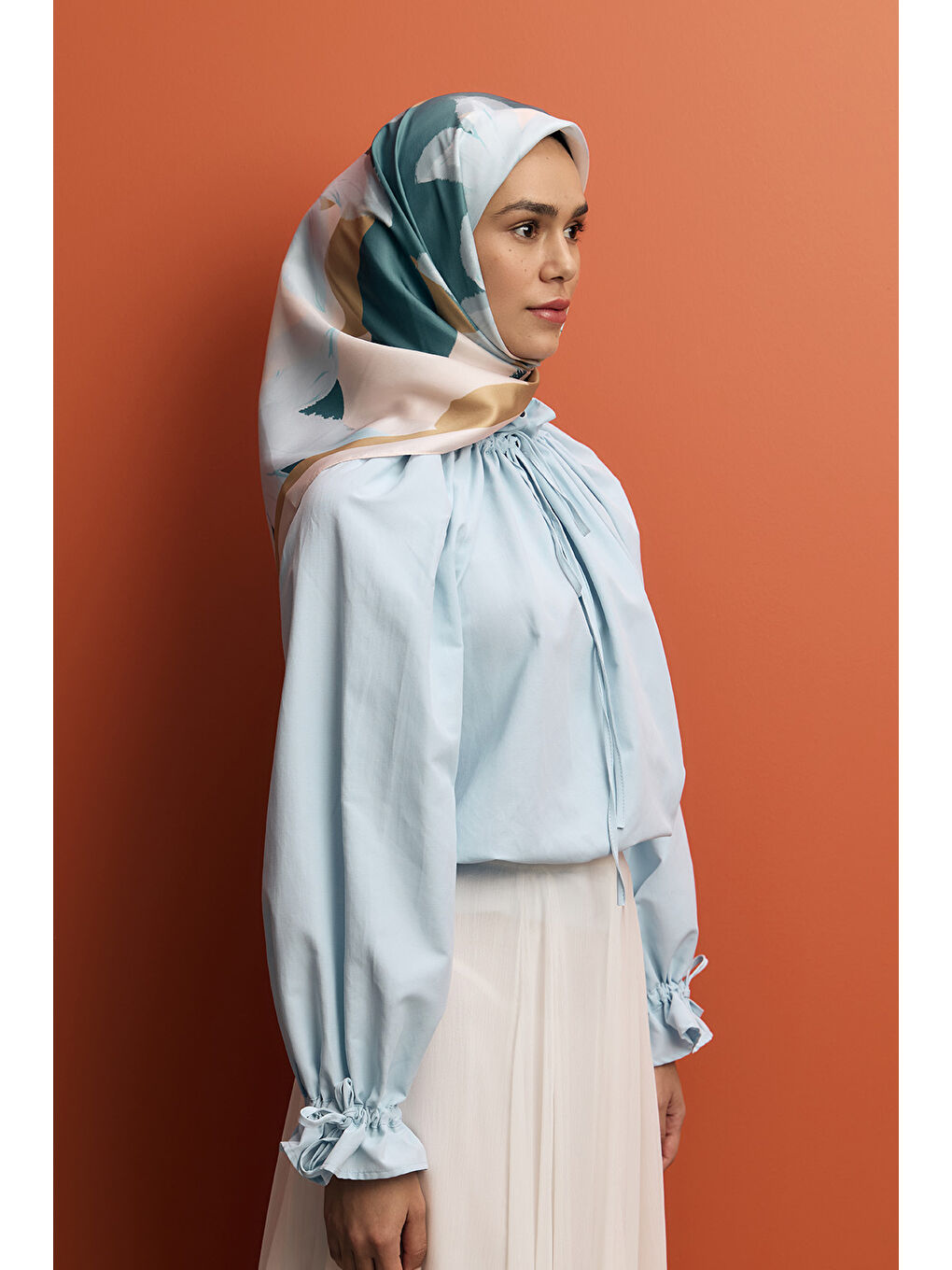 Twill İpek Eşarp Floral Soft Mavi-2