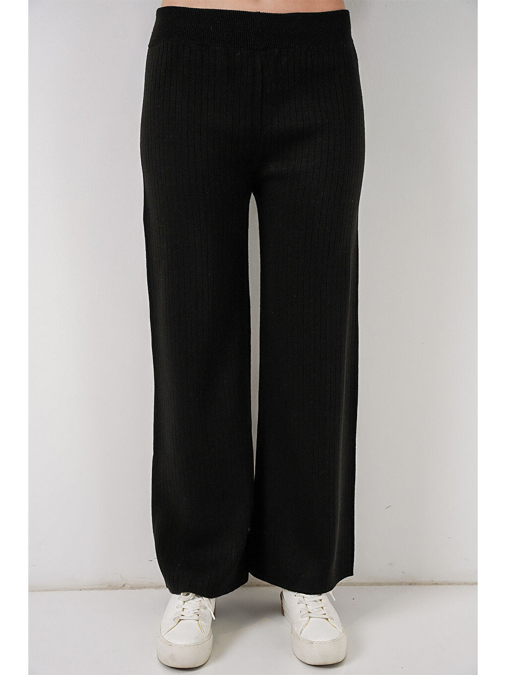 Kadın Çizgili Oversize Triko İkili Takım 15959 - Siyah-2