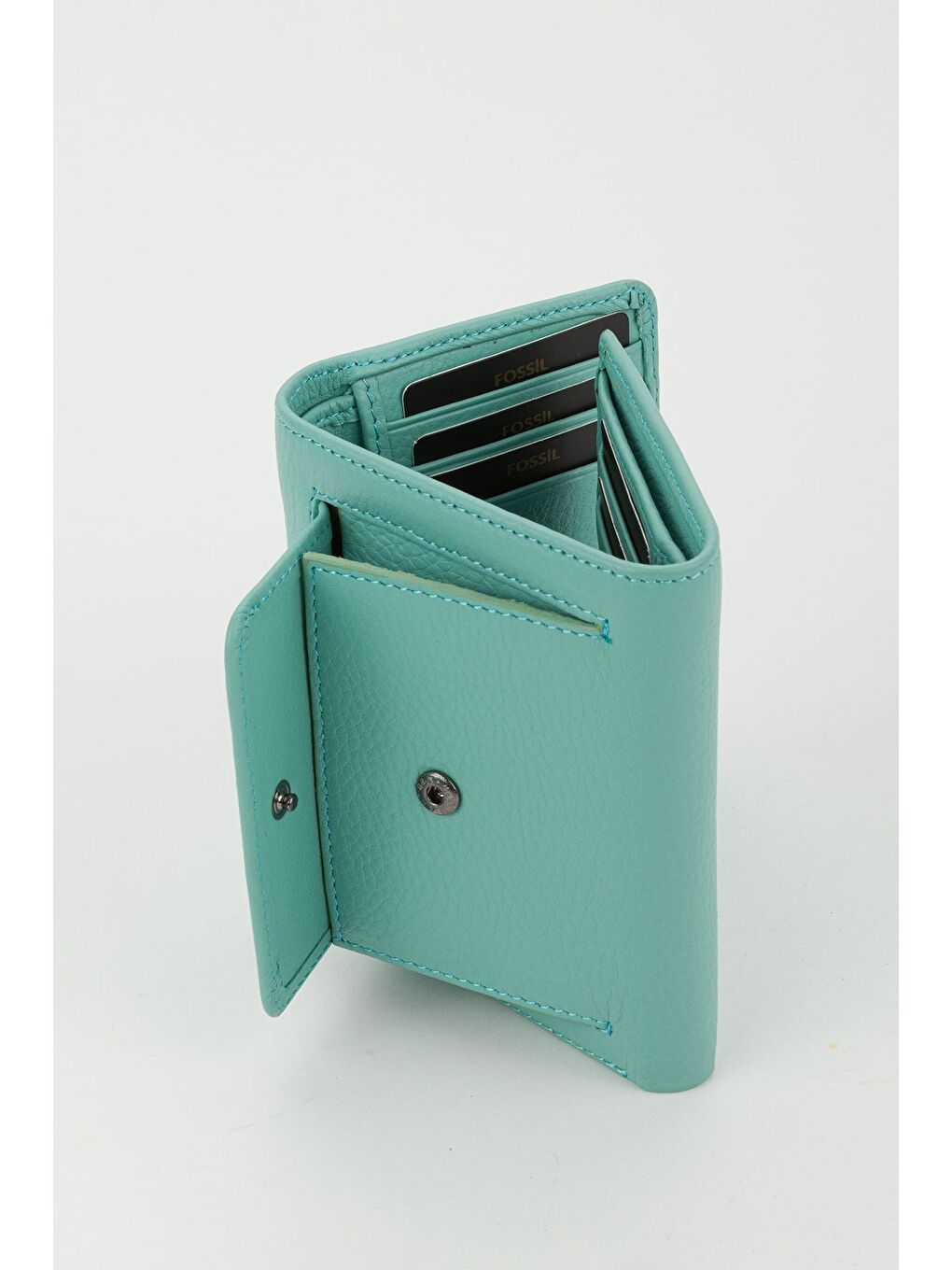 Turkuaz Kutulu Hakiki Deri Buz Mavi Kadın El Portföyü Kartlık Cüzdan-4