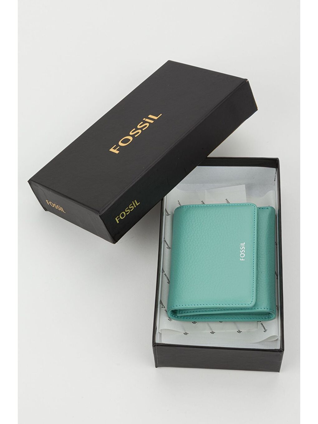 Turkuaz Kutulu Hakiki Deri Buz Mavi Kadın El Portföyü Kartlık Cüzdan-5