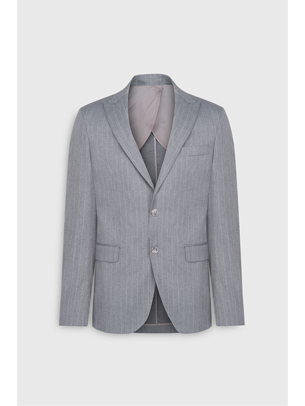 Erkek Gri Slim Fit Dar Kesim Kırlangıç Yaka Çizgili Kapak Cepli Esnek Takım Elbise-10