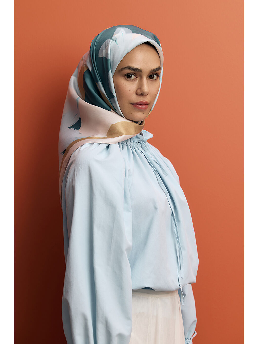 Twill İpek Eşarp Floral Soft Mavi-3