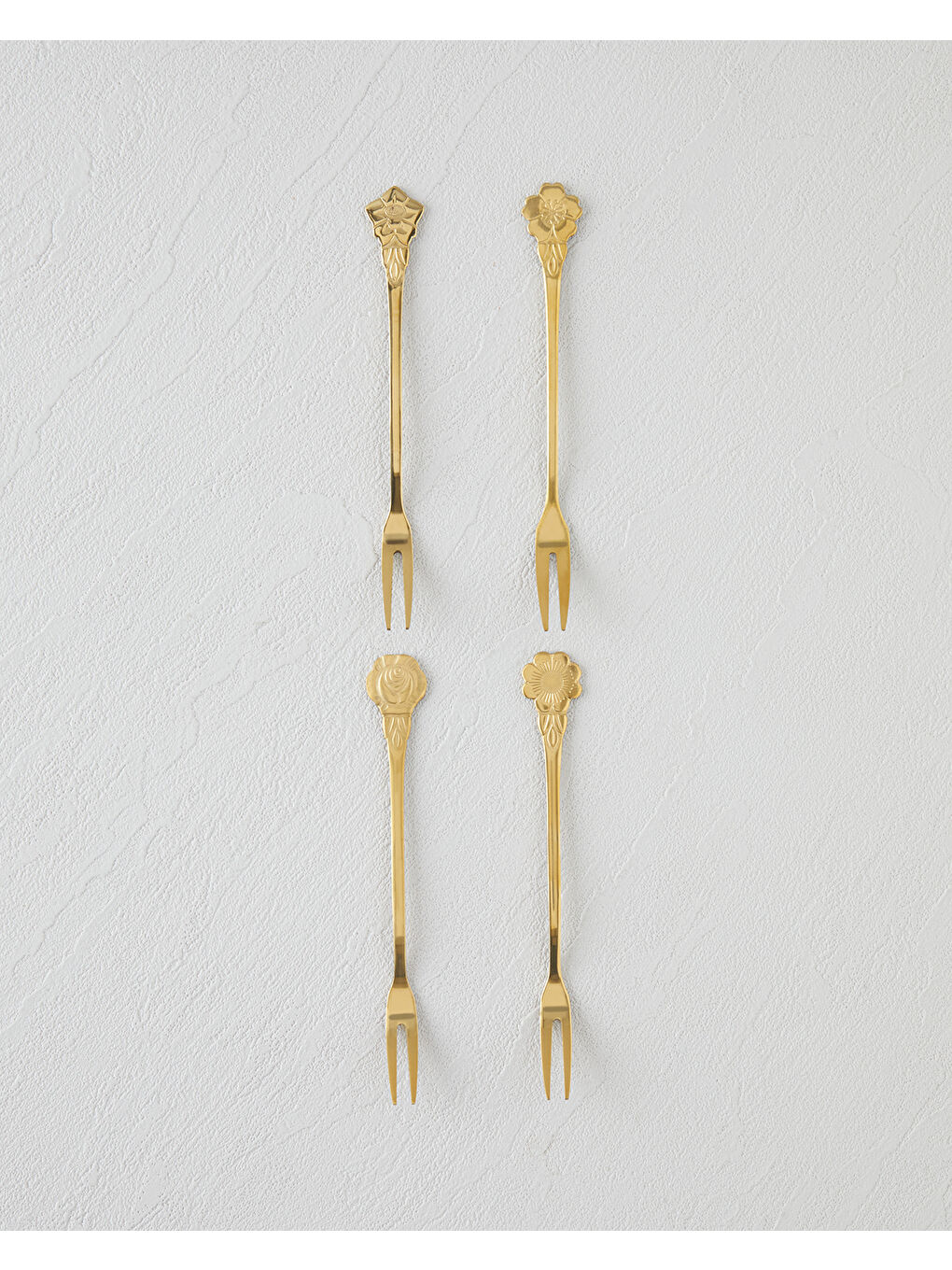 Sarı Flora Paslanmaz Çelik Çatalı 4 Parça Gold