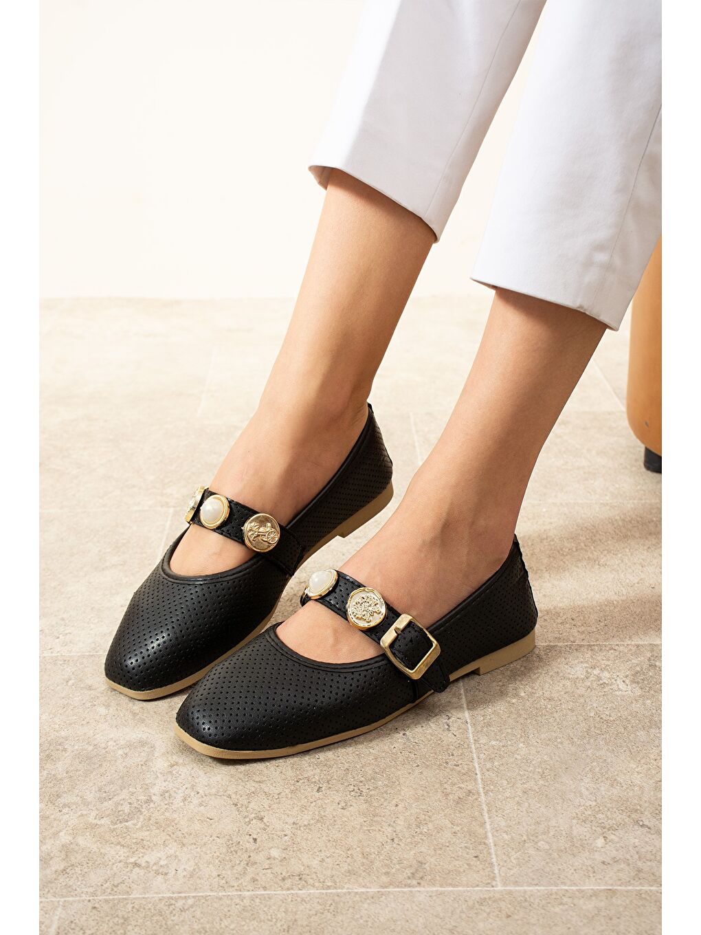 Siyah ALESSA Taşlı Kadın Babet Günlük Yazlık Bayan Ayakkabı-1