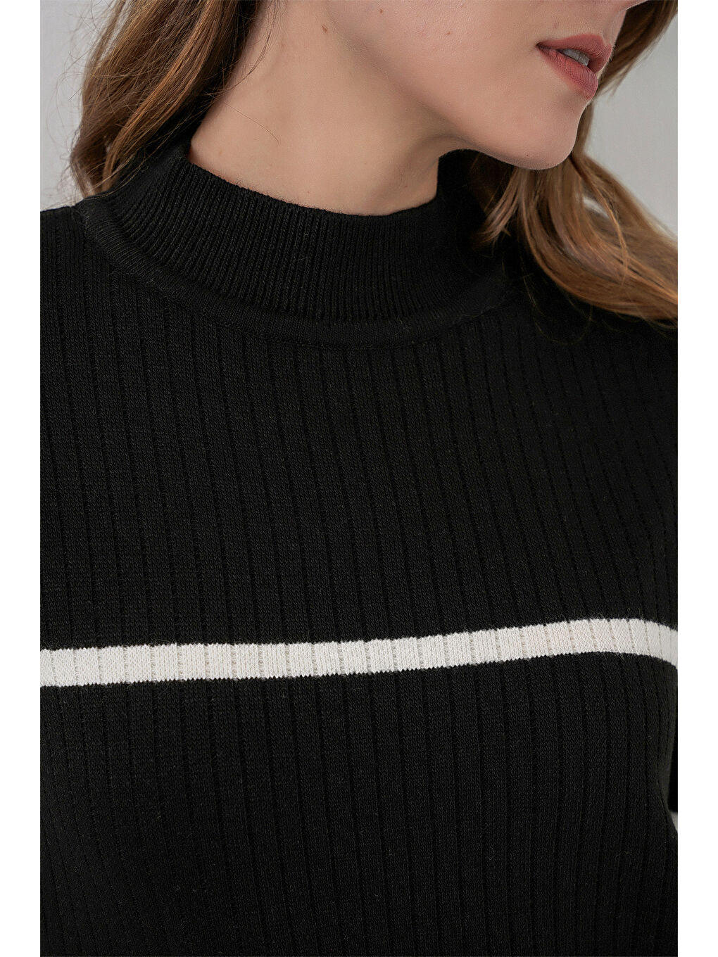 Kadın Çizgili Oversize Triko İkili Takım 15959 - Siyah-4