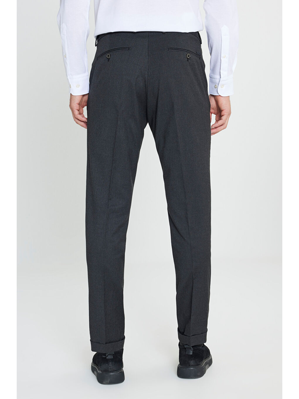 Erkek Antrasit Yünlü Flanel Slim Fit Dar Kesim Beli Gizli Lastikli Yan Cep Klasik Pantolon-4