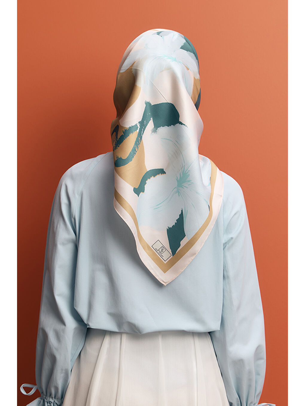 Twill İpek Eşarp Floral Soft Mavi-4